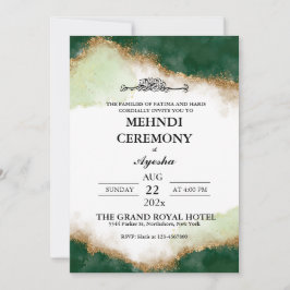 Grönt Guld Agate Islamic Bröllop Mehndi Inbjudningar