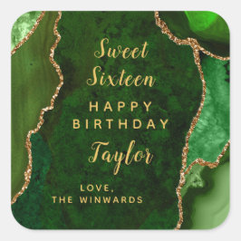 Grönt Guld Agate Sweet sixteen Grattis på födelsed Fyrkantigt Klistermärke
