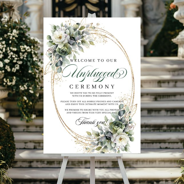 Grönt Guld Akvarell Avstängd Ceremoni Bröllop   Poster (Green Gold Watercolor Unplugged Ceremony Wedding Poster)