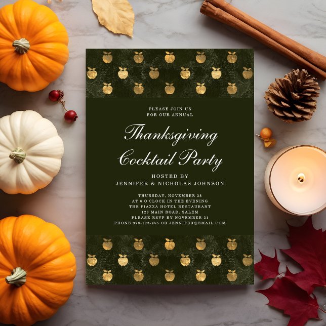 Grönt Guld Äpple Tacksgiving Cocktailfest Inbjudningar (Green Gold Apple Thanksgiving Cocktail Party Invitation)