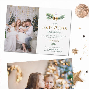 Grönt Guld Båge Flyttar Familj Monogram 2 Bilder Julkort