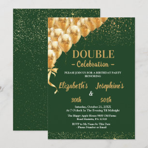 Grönt Guld Balloons glitter Dual Birthday Soiree Inbjudningar