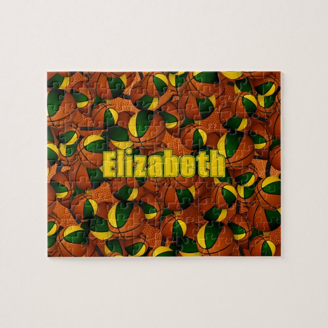 grönt guld basketbollschyrer killlag färg pussel (Horisontell)