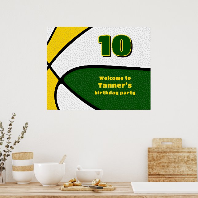 grönt, guld basketlaget färg party välkomnas poster (Kök)