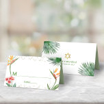 Grönt Guld Bat mitzvah Tropiska Blommigten Vattenf Placeringskort<br><div class="desc">Inget Bat mitzvah party är färdigt utan platskort för personlig. Låt din favorit Bat mitzvah vara stolt, glädjas och fira hennes milstolpe på hennes perfekt samordnade party. Snyggt, bedövande, färgstark, tropisk vattenfärgsfågel av paradisblommor, faux guld Star av David- och glitter-prickar, tillsammans med vår grönts moderna sans serif-typ, täcker över en...</div>