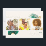Grönt & Guld Beach Tropical Greenery 3-Photo Julkort<br><div class="desc">Nautical Boutique Co.’ grönt and guld tropical helgdag card har vattenfärgad grönt och guld tropiska grey och accentueras med en söt vattenfärgssäsongsskal och motsvarande elfenbensstjärnfisk. Julhälsningar, din familj namn och året (baksidan) är modern blocktypografi. Grönt, guld och elfenben från kräftdjur påminner om tropiska helgdagar vid stranden. Det är enkelt att...</div>