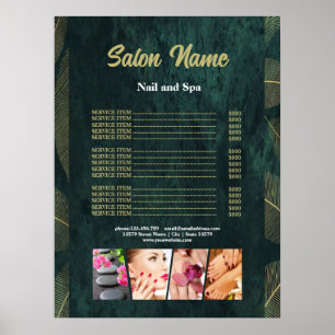 Grönt Guld Beauty Nail Salon Pris List-meny Poster