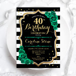 Grönt Guld Black Elegant 40:e födelsedagen Inbjudningar<br><div class="desc">40:e födelsedagsinbjudan. blommigten av eleganten framträder med grönt med faux glitter guld och ro. Innehåller svart och vitt rand och skript. Perfekt för en snyggt kvinnor i firande. Kan anpassas för vilken ålder som helst! Skrivna Zazzle-inbjudningar eller digital utskrivbar mall för omedelbar nedladdning.</div>