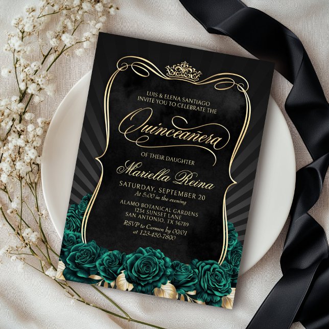 Grönt Guld Black Quinceañera Inbjudningar (Skapare uppladdad)