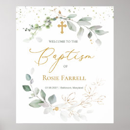 Grönt & Guld-blomma, välkomstskylt för baptism Poster