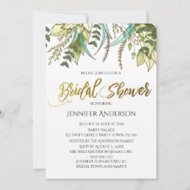 Grönt Guld Blommig Bröllopsdusch Inbjudningar