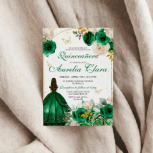 Grönt Guld Blommig Quinceanera Inbjudningar