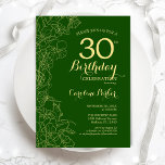 Grönt Guld Blommigt 30års födelsedag Party Inbjudningar<br><div class="desc">Inbjudan till 30års födelsedag-partiet i grönt Guld Blommigt. Minimalistisk modern design med botaniska konturaccenter för teckning,  faux guld-folie och typografi-skript. Enkel inbjudan-kortsperfekt för trendig för en snyggt kvinna på dagen firande. Kan anpassas till vilken ålder som helst. Skrivna Zazzle-inbjudningar eller digital utskrivbar mall för omedelbar nedladdning.</div>