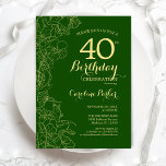 Grönt Guld Blommigt 40:e födelsedagen Party Inbjudningar<br><div class="desc">Grönt Guld Blommigt 40:e födelsedagsinbjudan. Minimalistisk modern design med botaniska konturaccenter för teckning,  faux guld-folie och typografi-skript. Enkel inbjudan-kortsperfekt för trendig för en snyggt kvinna på dagen firande. Kan anpassas till vilken ålder som helst. Skrivna Zazzle-inbjudningar eller digital utskrivbar mall för omedelbar nedladdning.</div>