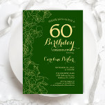 Grönt Guld Blommigt 60:e Födelsedagsfesten Inbjudningar<br><div class="desc">Grönt Guld Blommigt 60:e Födelsedagsfest inbjudan. Minimalistisk modern design med botaniska konturaccenter för teckning,  faux guld-folie och typografi-skript. Enkel inbjudan-kortsperfekt för trendig för en snyggt kvinna på dagen firande. Kan anpassas till vilken ålder som helst. Skrivna Zazzle-inbjudningar eller digital utskrivbar mall för omedelbar nedladdning.</div>
