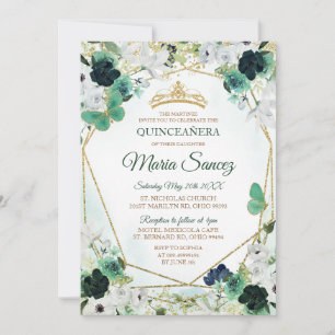 Grönt & Guld Blommigt Charra QUINCEAÑERA Inbjudan