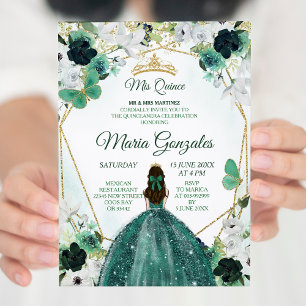 Grönt & Guld Blommigt Charra QUINCEAÑERA-inbjudan Inbjudningar