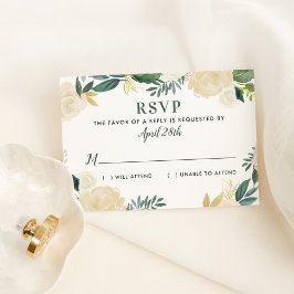 Grönt Guld Blommigt Greenery Bröllop OSA Kort