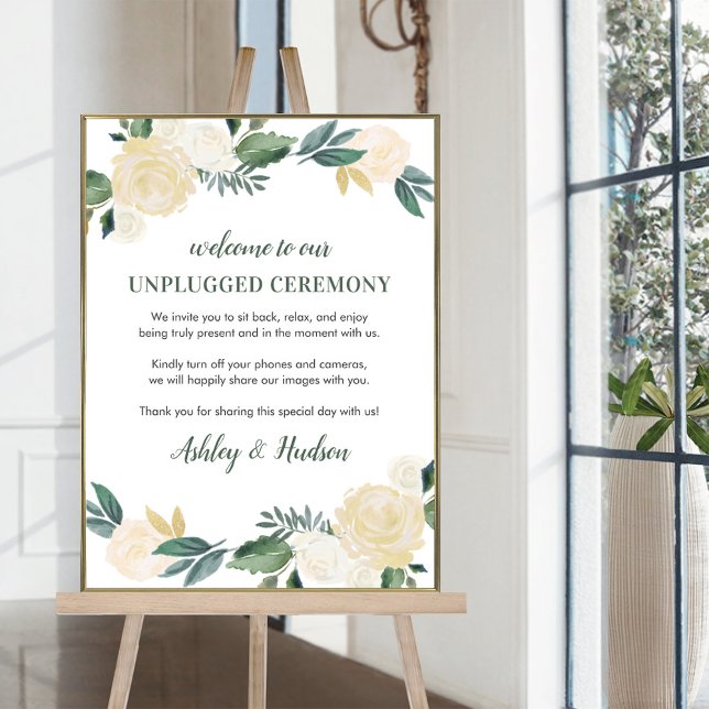 Grönt Guld Blommigt Greenery Unplugged Ceremony Poster (Skapare uppladdad)