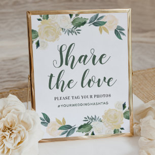 Grönt Guld Blommigt Grey Bröllop Kärlek Poster