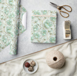 Grönt Guld Blommigt Inpackningspapper Presentpapper