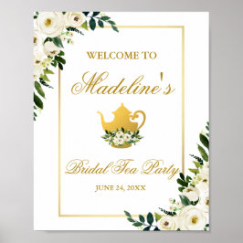 Grönt Guld Blommigt Möhippa Tea Party Välkomsthäls Poster