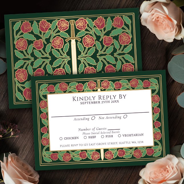 Grönt Guld Blommigt Svärd Royal Bröllop RSVP OSA Kort (Skapare uppladdad)