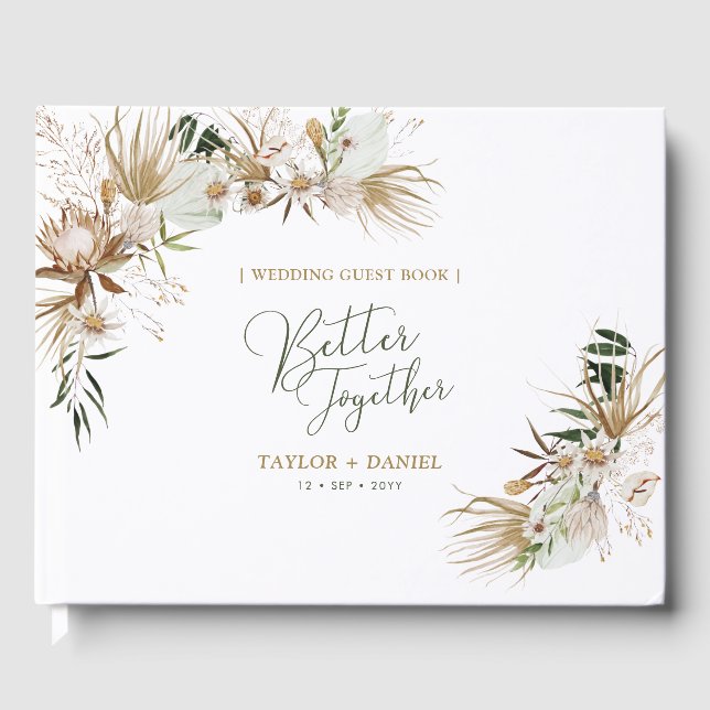 Grönt & Guld Bohemian Boho Bröllop Gästböcker (Framsida)