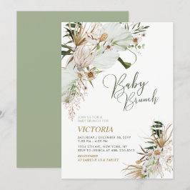 Grönt & Guld Boho Botanical Baby Shower Brunch Inbjudningar