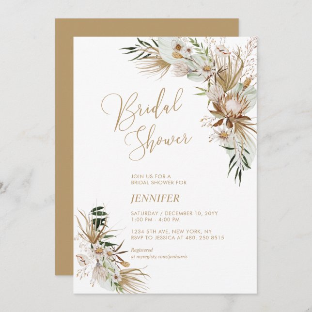 Grönt & Guld Boho Botaniska Möhippan Inbjudningar (Fram/baksida)