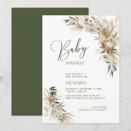 Grönt & Guld Boho Botaniskt Baby Sprinkle Inbjudningar