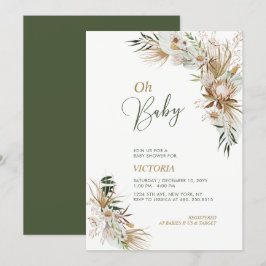 Grönt & Guld Boho Botaniskt Oh Babyfirande Inbjudningar