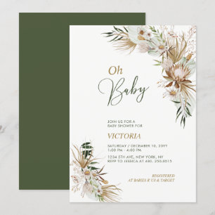 Grönt & Guld Boho Botaniskt Oh Babyfirande Inbjudningar
