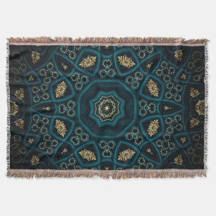 Grönt Guld Boho Rosette Mandala Filt
