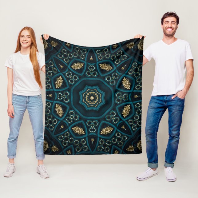 Grönt Guld Boho Rosette Mandala Fleecefilt (På plats)