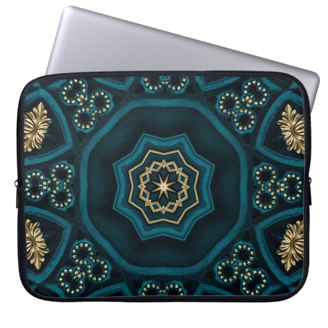 Grönt Guld Boho Rosette Mandala Laptop Fodral (Framsidan)