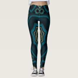 Grönt Guld Boho Rosette Mandala Leggings