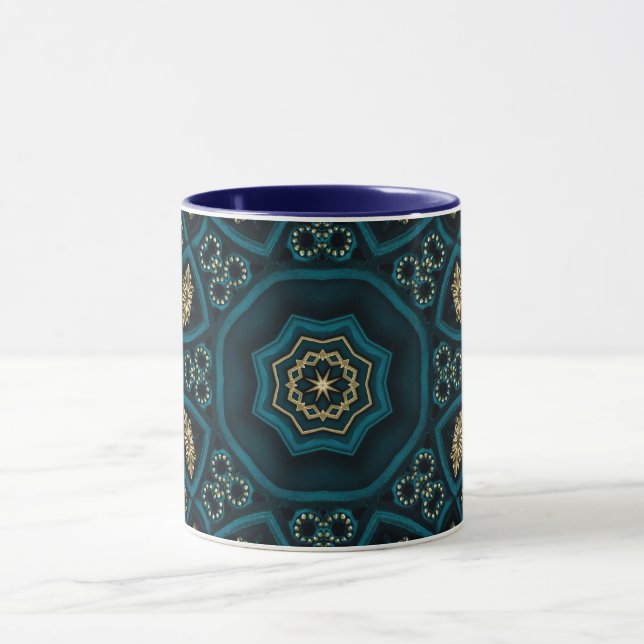 Grönt Guld Boho Rosette Mandala Mugg (Center)