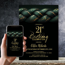 Grönt Guld Braid 21:a födelsedagen Party Inbjudningar