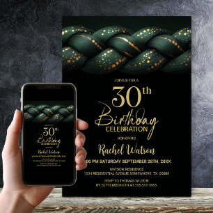 Grönt Guld Braid 30års födelsedag Party Inbjudningar
