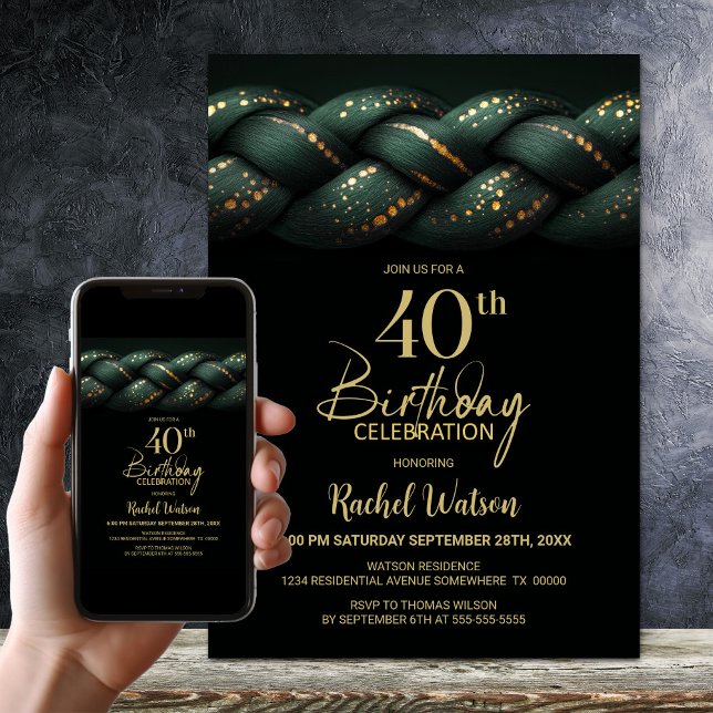 Grönt Guld Braid 40:e födelsedagen Party Inbjudningar (Skapare uppladdad)
