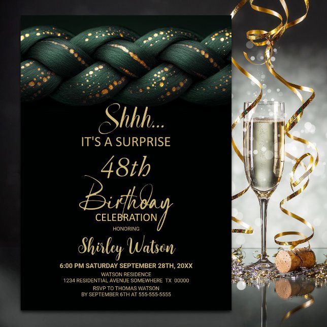Grönt Guld Braid i alla åldrar Surprise Birthday Inbjudningar (Skapare uppladdad)