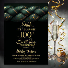 Grönt Guld Braid Surprise 100:e Födelsedagsfesten Inbjudningar