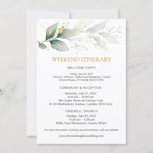 Grönt & guld Bröllomshelg Itinerary Inbjudningar