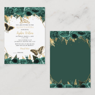Grönt Guld Butterfly Quinceañera Mini-inbjudan Visitkort