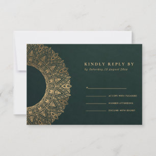 GRÖNT GULD CLASSIC ORNATE MANDALA BRÖLLOP OSA KORT