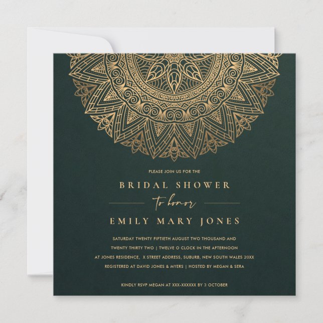 GRÖNT GULD CLASSIC ORNATE MANDALA MÖHIPPA INBJUDNINGAR (Framsida)