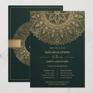 GRÖNT GULD CLASSIC ORNATE MANDALA REHEARSAL DINNER INBJUDNINGAR