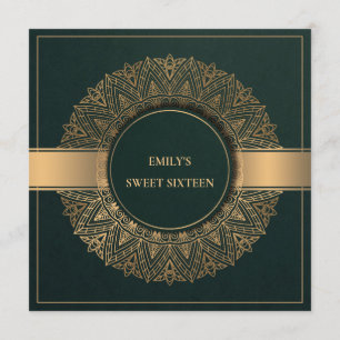 GRÖNT GULD CLASSY ORNATE MANDALA SWEET 16 BIRTHDAY INBJUDNINGAR
