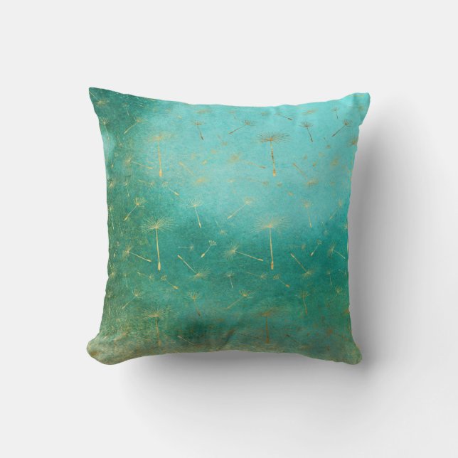 Grönt & Guld Dandelion Cushion Kudde (Framsida)